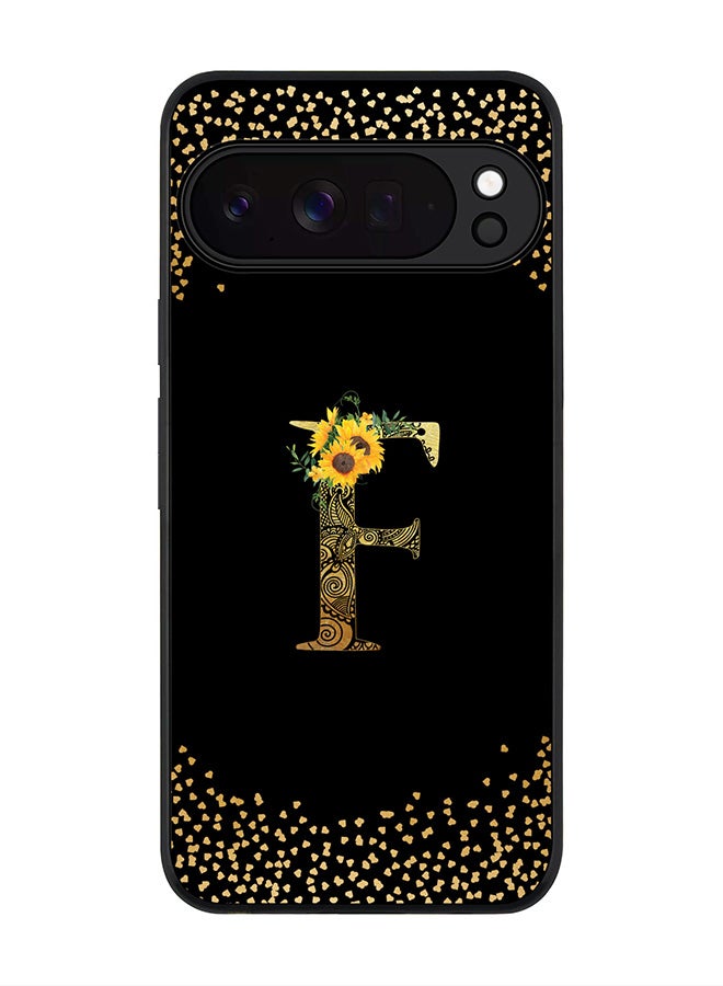 For Google Pixel 10 Pro Case,Slim fit Camera Protection, Shockproof Thin Phone cover  - Custom Floral Monogram - F ( Black )